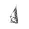 Abstract retro sailboat floating on wave sea water contoured monochrome vector illustration