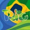 Abstract rio logo over Brasil national colors background