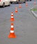 Abstract road cones heap, security barier details,