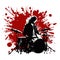 Abstract Rock drummer red paint splatter isolated on white