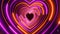 Abstract Romantic Sweet Purple Orange Heart Shape Lines Neon Light Tunnel With Glitter Heart Particles