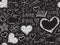 Abstract romantic vector seamless pattern with bunnies, hearts and words of love, `handwritten with chalk on grey board` design