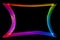 Abstract rotating neon lights texture with black empty copy space inside. colored rainbow rays in a circle and in a frame, on a