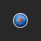Abstract round button with red arrow direction icon on blue background for navigator app design. Compass gps navigation