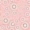 Abstract round concentric orbital speaker circles. Seamless pattern texture. Bright red crimson on white background.