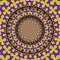 Abstract round frame with a moving purple yellow cruciform shapes pattern. Optical illusion hypnotic background