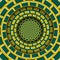 Abstract round frame with a moving yellow green brickwork pattern. Optical illusion hypnotic background