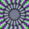 Abstract round frame with a rotating green purple zigzag pattern. Optical illusion hypnotic background