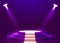 Abstract round podium with white carpet illuminated with spotlight. Award ceremony concept. Stage backdrop.