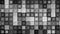 Abstract rows of blinking monochrome squares with a plus icon on a black background, seamless loop. Motion. Geometric