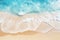 An abstract sandy beach is graced by the light blue embrace of transparent waves and the sun\\\'s golden touch a breathtaking