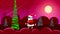 Abstract Santa Claus stands by a tall fir tree