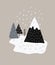 Abstract Scandinavian Style Art with Christmas Tress, Snowy Mountain and Snow.