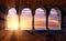 Abstract scenic scenic landscape with sunset with sunlight through medieval arches. Porto Venere, Italy. Charming places