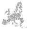 Abstract schematic map of European Union from the black printed