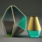 abstract sculptures made of concrete, glass and gold