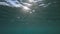 Abstract sea background view from under the water on the reflection of the surface of the waves and the sun's rays glare