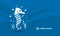 Abstract Sea horse banner template. White vector sea horse with air bubbles and algae on an blue abstract sea background