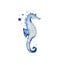 Abstract sea horse with blots of paint. Sea summer creatures set. Design for pattern, poster in sea style, textile
