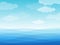 Abstract sea waves. Blue wavy ocean, sky and white clouds, flowing river water landscape wallpaper design, creative