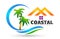 Abstract sea waves hotel tourism coconut tree palm tree tropical beach logo element icon design vector on white background