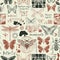 Abstract seamless background with insects and scribbles