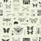 Abstract seamless background with insects and scribbles