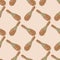 Abstract seamless circus pattern with brown juggler mace print. Light pink background. Doodle backdrop