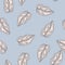 Abstract seamless doodle pattern with random leaf ornament. Blue pastel background