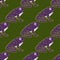 Abstract seamless doodle pattern with zoo marine purple frog silhouettes artwork. Green background