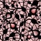Abstract seamless fabric black lace pattern buds on pink