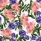 Abstract seamless floral pattern with pink and blue freesia