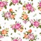 Abstract seamless floral pattern with pink and orange roses on w