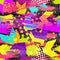 Abstract seamless geometric pattern with geometric shapes, dots, colorful spray paint ink. Grunge urban pattern.