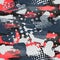 Abstract seamless geometric pattern with geometric shapes, dots, colorful spray paint ink. Grunge urban pattern.