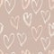 Abstract seamless heart pattern. Ink illustration. beige vector background.