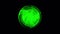 Abstract seamless loop animation of futuristic green gamma plasma sphere isolated on black background with alpha channel. Animatio