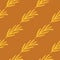 Abstract seamless nature pattern with doodle orange rosemary leaf branches. Light brown background