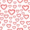Abstract seamless pattern background, felt tip pen, curly red hearts. Love shaped curl, symbol handmade. Valentines day attributes