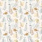 Abstract seamless pattern with birds, doodle shapes, modern design