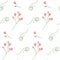 Abstract seamless pattern with blossom branches and curly decorative twigs in trendy spring shades