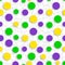 Abstract seamless pattern with circles carnival colors of Mardi Gras. Background suitable for carnival cards, web, print.