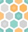 Abstract seamless pattern of colorful hexagons.