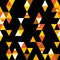 Abstract seamless pattern with colorful triangles and stylized candy corn on black background. Vector