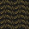 Abstract seamless pattern with gold horizontal foliate twigs on black background.