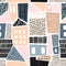 Abstract seamless pattern with houses with hand drawn textures and shapes. Perfect for fabric.textile,wallpaper. Vector Illustrati
