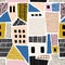 Abstract seamless pattern with houses with hand drawn textures and shapes. Perfect for fabric.textile,wallpaper. Vector Illustrati