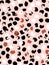 Abstract seamless pattern of leopard spots in black, red, white and pink. Ink and brush. Hand drawn.