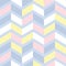 Abstract seamless pattern in pastel colors. Design based on geometric toothed line going up and down, colored in random colors. Cu