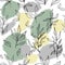 Abstract seamless pattern with plants and coloured spots